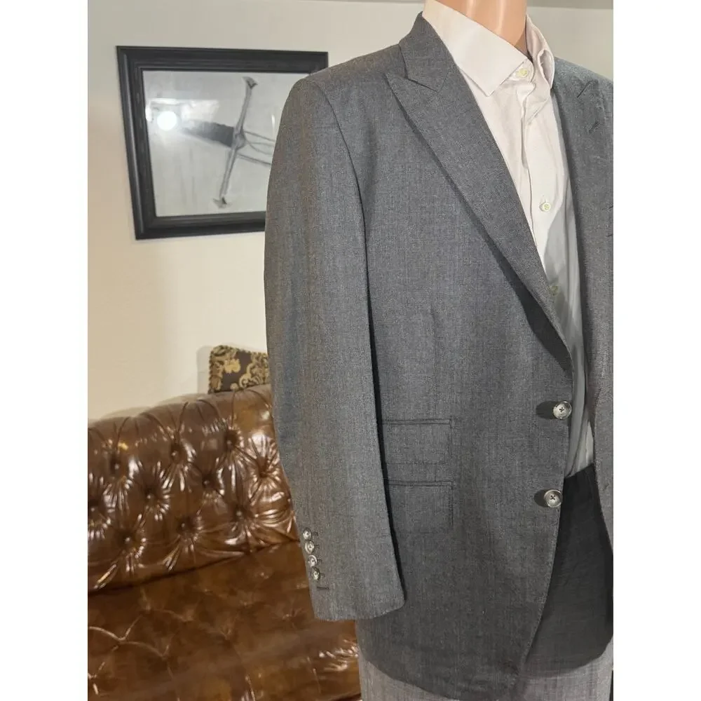 Tom Ford Houndstooth Flannel Wool Silk Peak Lapel Gray Suit 2Pc 52R 42R 37x29